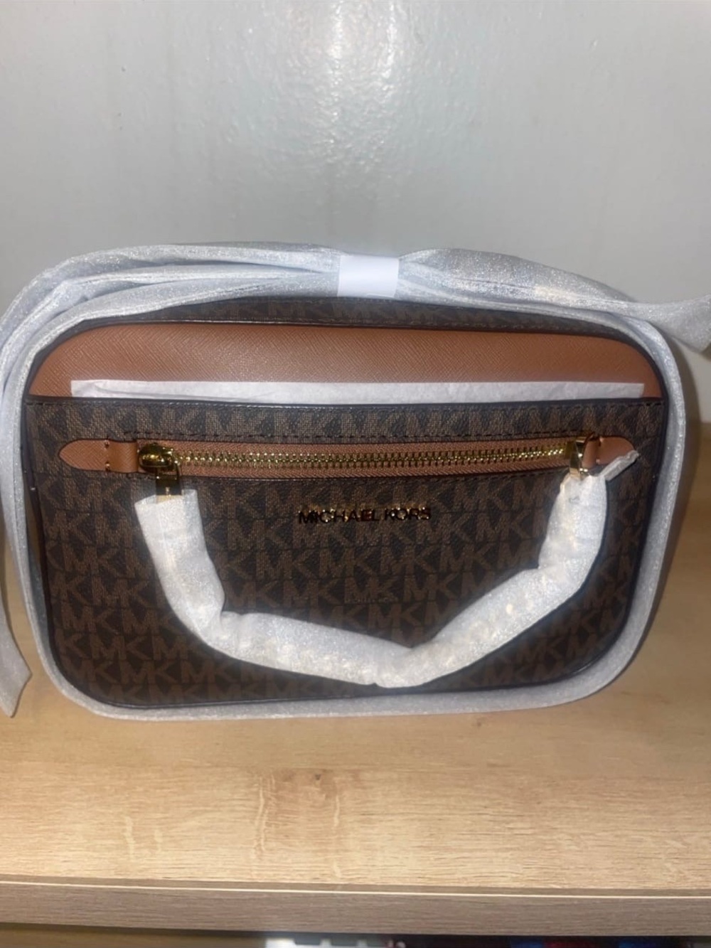 Michael Kors Brown Logo Messenger with Tan Accents